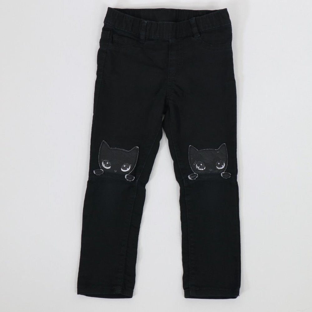 H&M Skinny Pants Girls 18-24M Black Cats Applique Kitty Face